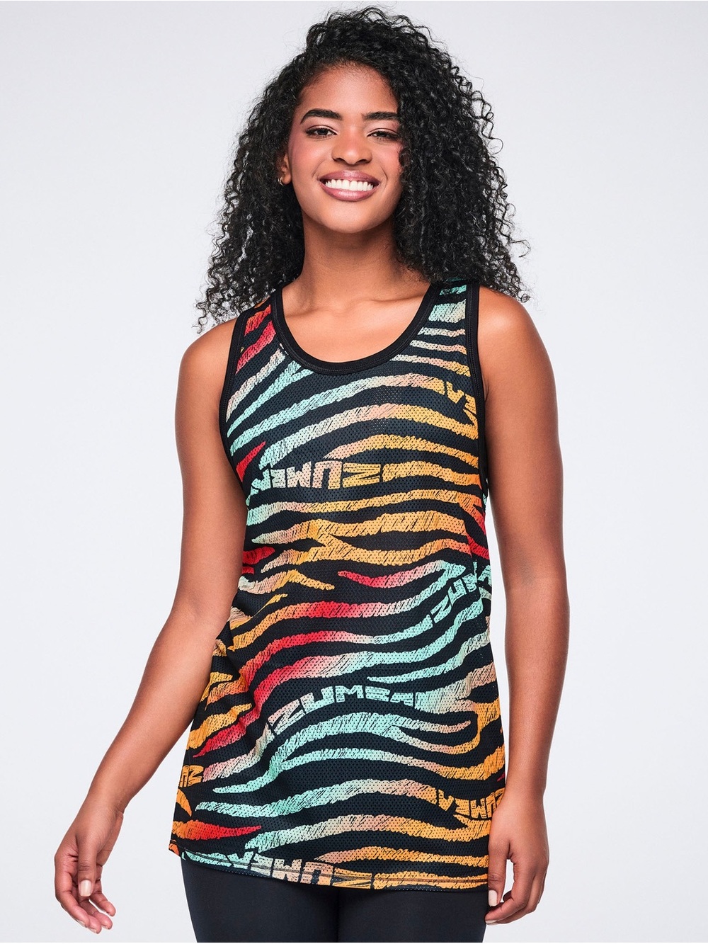 Zumba Fitness Black Tank with Multi-Color Zebra Stripe
